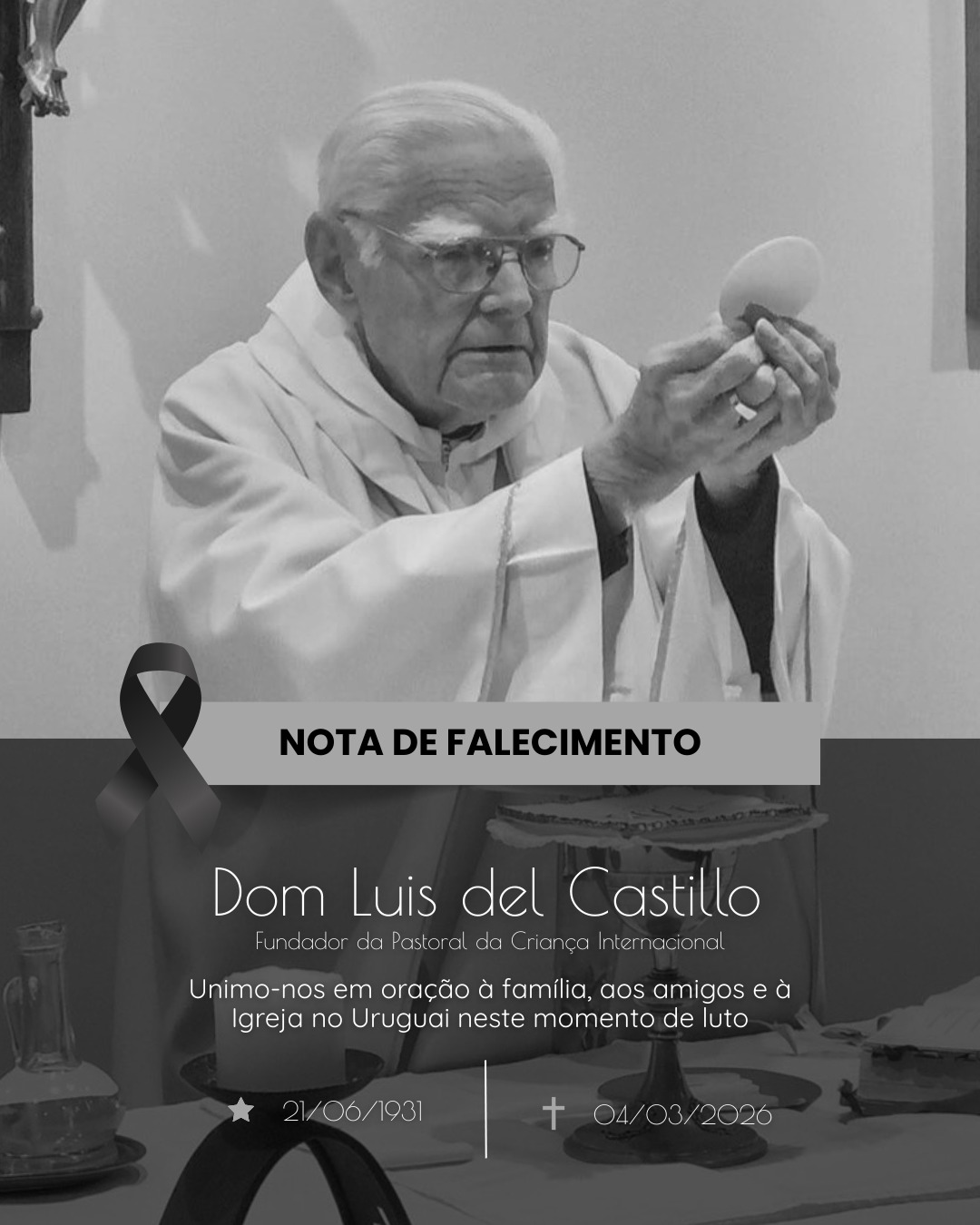Nota de falecimento Monsenhor Luiz del Castillo