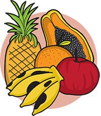 O14 frutas mamao banana maca abacaxi