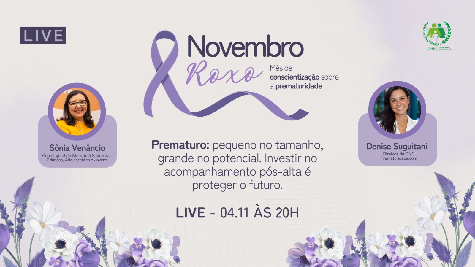 Marque na agenda: live da Pastoral da Criança em novembro é sobre prematurudade